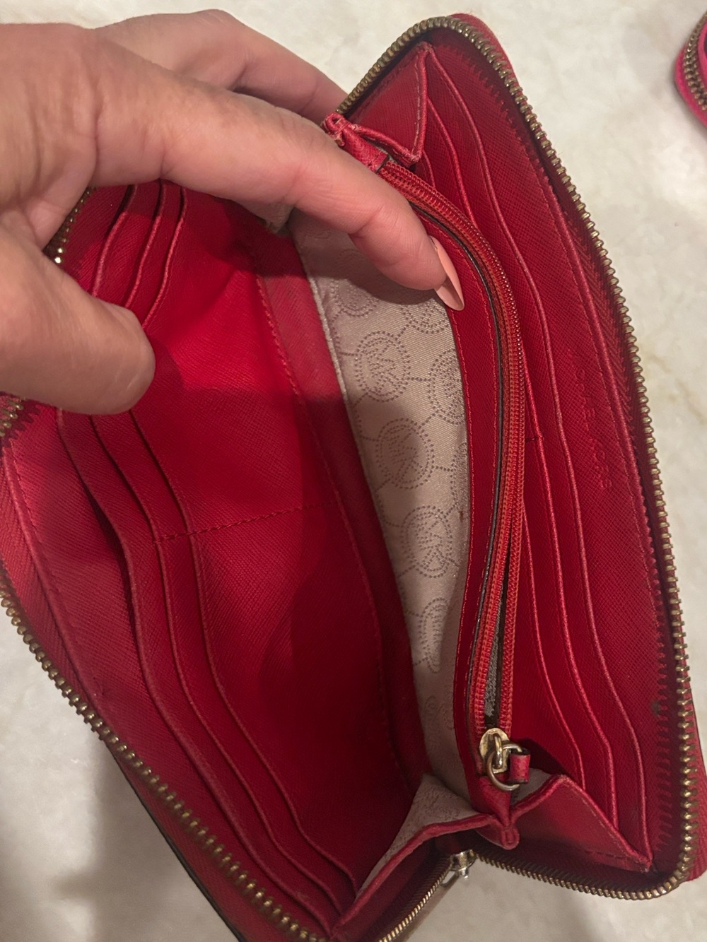 Michael Kors Red Saffiano Zip-Around Wallet - Picture 5 of 8
